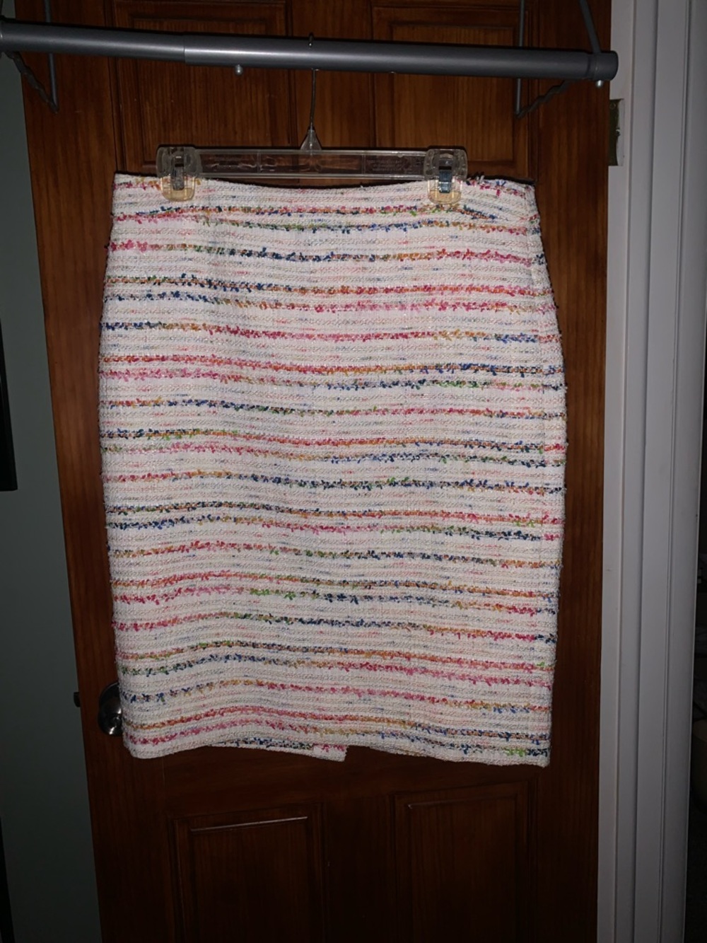 J Crew White Multi-Stripe Tweed Pencil Skirt
